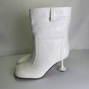 GPXGPX White Trouser Pocket Ankle Boots Size 7 NIB Flared Sculptural Heel‎